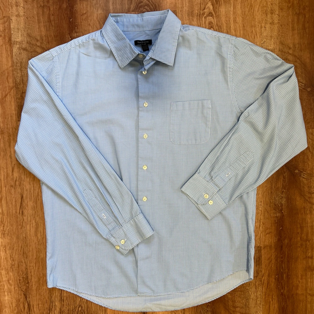 Men’s VanHeusen Dress shirt - blue checkered 17-17.5 XL